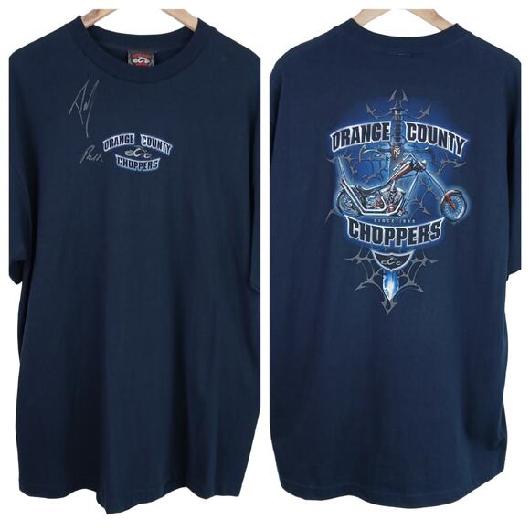 Orange County Choppers VTG SZ XL Navy Graphic Tee Autographed By Paul NWT - Picture 1 of 8